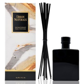 Urban Naturals Smoked Vanilla Reed Diffuser Set with Vanilla Bean, Sandalwood & Leather – 5 ounce Sleek Black Rectangular Refillable Glass Bottle – Made in The USA