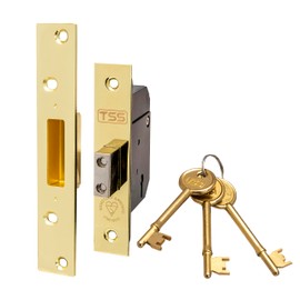 TSS High Security 5 Lever British Standard Mortice Deadlock with 3 Keys and Fixings, 3" (81mm) Polished Brass, Insurance Approved for External Doors, British Standard BS3621:2007