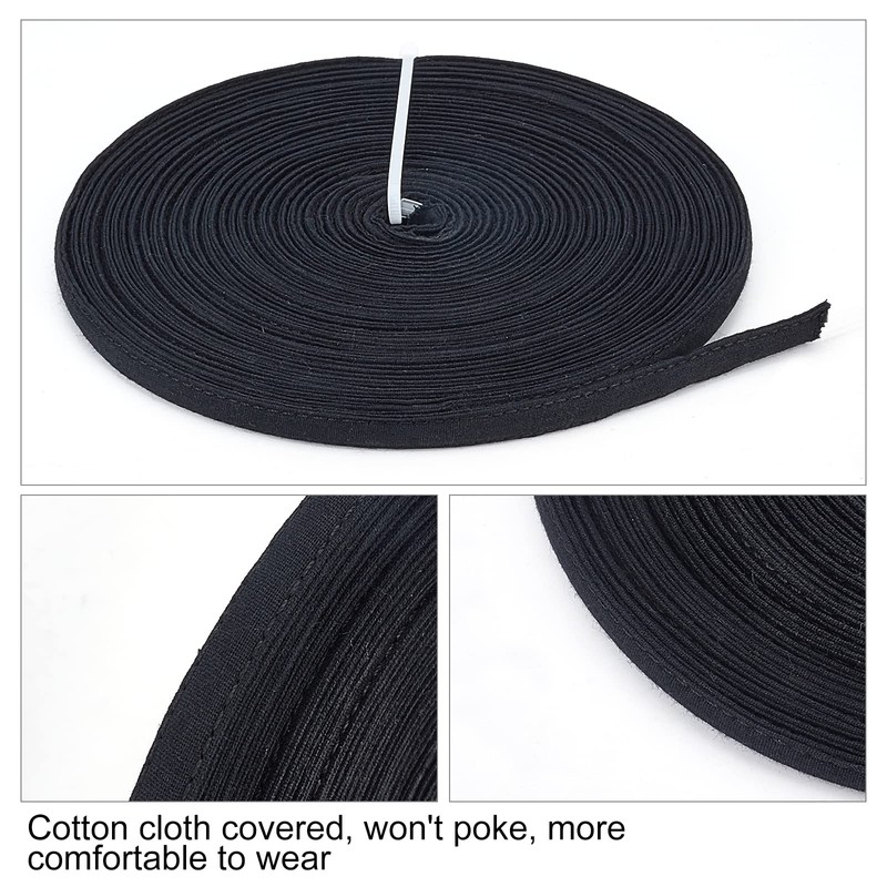 PH PandaHall 12 Yards 10mm Corset Boning Cotton Covered, Black