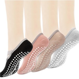 AYNKH 4 Pairs Non Slip Yoga Socks for Women Girls, Cross Strap Grip Sport Socks Breathable for Pilates, Fitness, Ballet, Home Workout, Trampoline, Dance, Floor