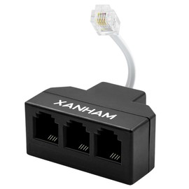 XANHAM XANHAM RJ11 Cable 3 Way Splitter 6P4C Connector Phone Line Cord Adapter with 3 inch Cable for Landline Telephone Wire, Black, AV01303