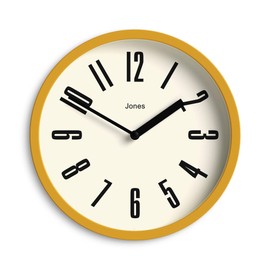 JONES CLOCKS® Hot Tub Wall Clock | Small Retro Round Clock | 8 inch | Mustard Yellow | Easy to Read Numbers | Ideal for Kitchen, Office, Children’s Room or Any Small Space