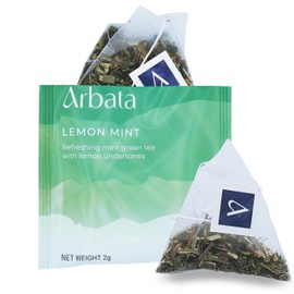 Arbata Lemon Mint Tea, 12 Pyramid Tea Bags Lightly Caffeinated Green Tea, Artisinal Naturally Flavored Spearmint Tea with Lemon Undertones