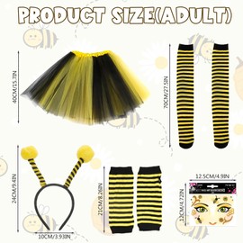 Bee Costume Set Bee Costume Adult Bee Costume Women Children with Bee Tulle Skirt Headband Bee Striped Overknee Stockings Long Gloves Face Tattoo Bee Carnival Bee Costume