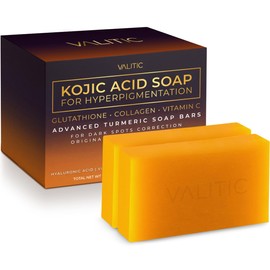 VALITIC Kojic Acid Soap for Hyperpigmentation - with Glutathione, Collagen & Vitamin C - Advanced Soap Bars with Turmeric - Original Japanese Complex for Dark Spot Correction - 2 Pack