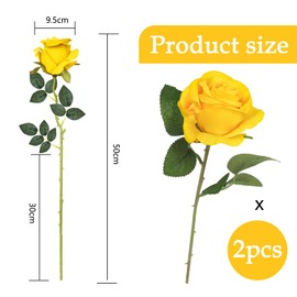 arrderly Künstliche Rosen, gelbe Rosen, künstliche Pflanze, Schreibtisch-Ornament, für Hochzeit, Zuhause, Party, Büro, Tischdekoration, DIY-Blumenarrangements, 2 Stück