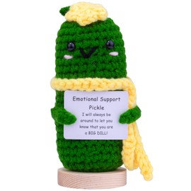 CoFuBcad Funny Emotional Support Cucumber with Positive Card, Cute Knitted Crochet Cucumber Doll Toy for Parties, Christmas Decorations, and Encouragement and Room Decoration（A3）
