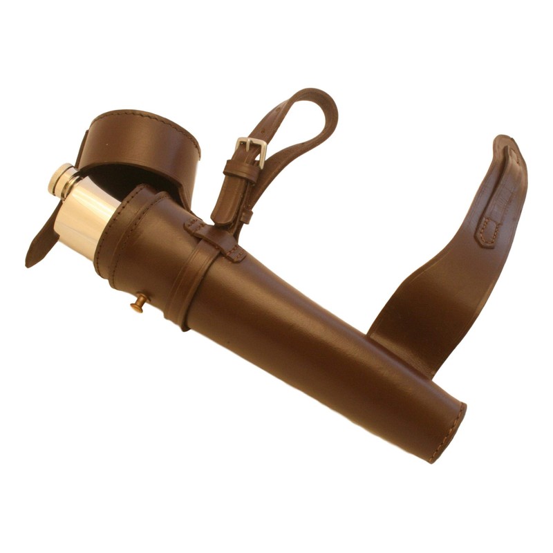 Horse Saddle Flask Brown Leather complete with stainless steel baton