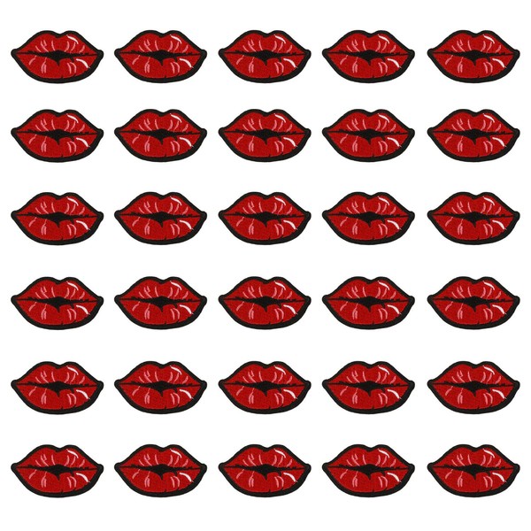 MIAO JIN 30 Pcs Red Kiss Lips Embroidered Patch Iron