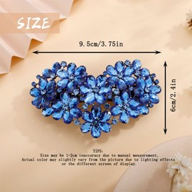 Aimimier Flower Crystal Hair Clip French Rhinestone Barrettes Large Ponytail Heart Shaped Hair Pins Decorative Hair Accessories for Women Girls (Blue)