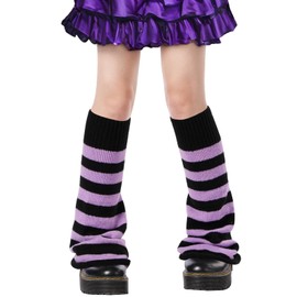Moon Wood Leg Warmers for Girls Women Kawaii Harajuku Leg Warmers Cute Knitted Leg Warmers Goth Lolita Accessories (Black & Purple)