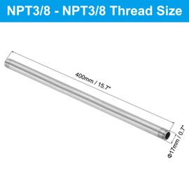 PATIKIL 304 Stainless Steel Pipe Fitting 3/8" NPT x 3/8" NPT Male Thread, 16inch/400mm Length Nipple Cast Pipe Coupling Fitting Connector