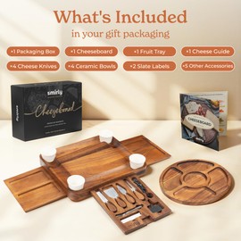 SMIRLY Charcuterie Boards Set, Large Cheese Board Set, Natural Walnut Wood Charcuterie Tray with Accessories - Housewarming Gifts New Home, Wedding & Bridal Shower Gifts for Women, Couples