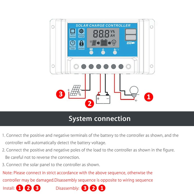 12V 24V Solar Charge Discharge Controller PWM LCD Display Dual