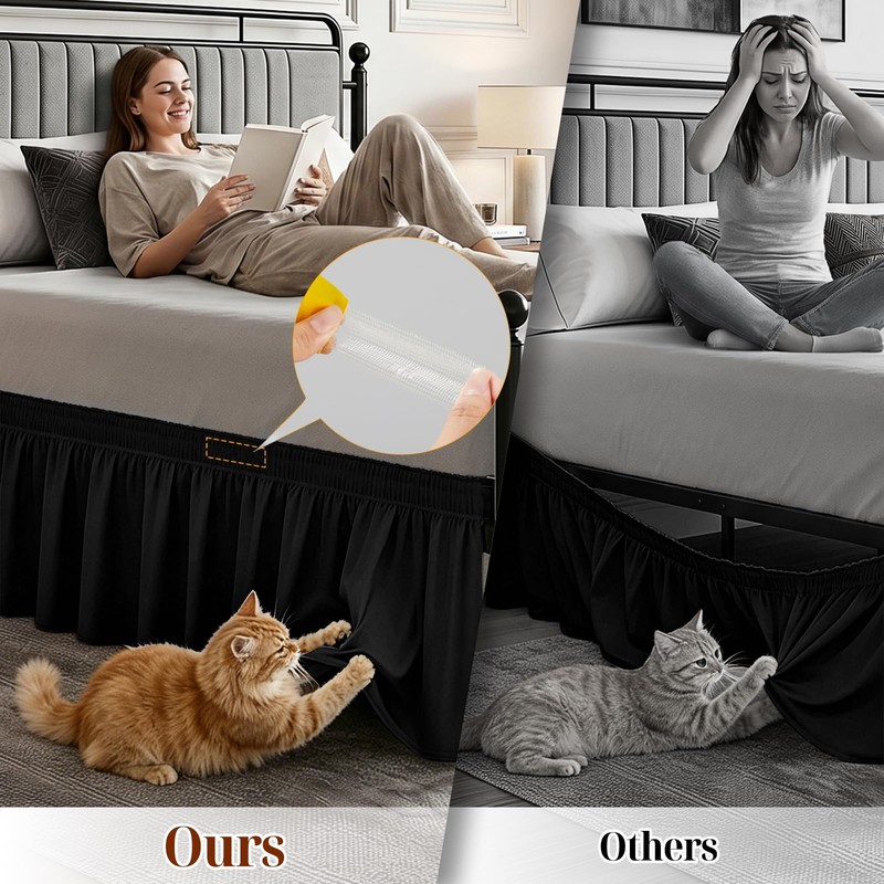 Vocander Black Split Corner Bed Skirt for King Beds 14