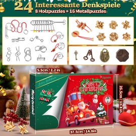 FORMIZON Puzzle Games Advent Calendar 2025, 24 Days of Christmas Calendar Gifts with Metal Puzzle and 3D Wooden Puzzle, Advent Calendar Puzzles Gaming for Children and Adults, Teenagers (2025)