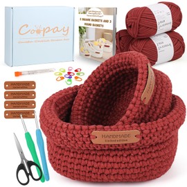 Coopay Crochet Set for Beginners, 2 Size Square Baskets Crochet Set with Crochet Pattern, DIY Crochet Set for Baskets with Crochet Hook, Crochet Wool, Crochet Learning, Beginners Crochet Set for