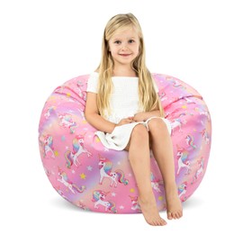 Bean Bag Chair for Kids Stuffed Animal Storage Beanbag Chairs,Toddler Toy Storage Organizer for Girls and Boys,32'' Cover（No Filling Only, Cartoon Unicorn