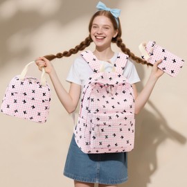 LEDAOU Backpack for Girls Kids School Bookbag Lightweight Teen Backpack Set Daypack with Lunch Bag and Pencil Case