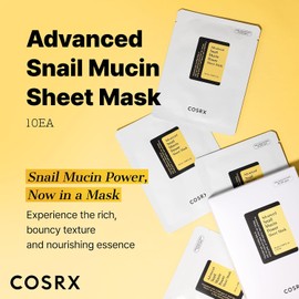 COSRX Máscara avanzada de caracol Mucin con hoja de alimentación de 10 hojas, 35.000 ppm de filtro de secreción de caracol Cuidado de la piel coreana, hidratante, hidratante