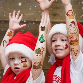 Bilizar 5 Sheets 180+ PCS Temporary Tattoos Christmas Sticker, Cute Santa Claus Snowman Xmas Tree Fake Tattoos For Kids Boys Girls, Christmas Tattoos Home Decoartions Ornaments Party Favor Supplies
