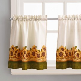 Curtainworks Sunflower Garden Window Kitchen Curtain Tier and Valance, Yellow, 36-Inch Tier Set