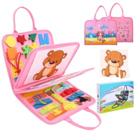 khlerox Busy Board Montessori Toy for Toddlers, Educational Learning Activity Sensor Board, Developing a Sensory Toy for Fine Motor Skills (Pink)