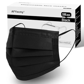Disposable Face Masks, 3-Ply Breathable Dust Protection for Daily Use, Comfortable Elastic Earloops, Black, 100 Count