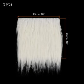 sourcing map Faux Fur Fabric Square, 10x10 Inches Furry Fur Cuts Patches Plush Rug Chair Cover Seat Cushion Pad White for Crafts Christmas Decoration Pack of 3
