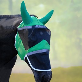 DayoVortex Fly Masks for Horses with Ears and Nose Cover - Comfortable Horse Fly mask with Ears for UV Protection & Sun Shield – Soft Lightweight- Breathable Horse mask (Green, (Full) Large)