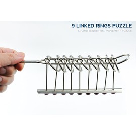 KAILIMENG 9 Linked Rings Metal Puzzle - Adult Hard Puzzle - Brain Teasers Mind Game for Adults and Kids - Classical Handheld IQ Trick Toy