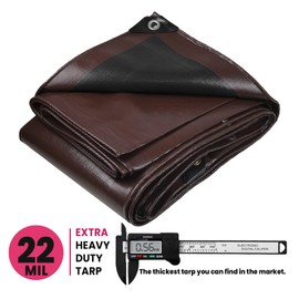 PROTARP Extreme Heavy Duty 22 Mil Tarp Cover, Waterproof, UV Resistant, Rip and Tear Proof, Poly Tarpaulin with Reinforced Edges for Roof, Camping, Patio, Pool, Boat. (Brown/Black 18′ X 24′)
