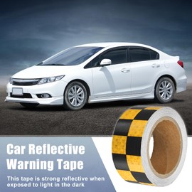 ACROPIX Universal 5cmx10m Yellow and Black Checkered Car Reflective Stickers Reflective Tape Safety Warning Reflective Protector - Pack of 1