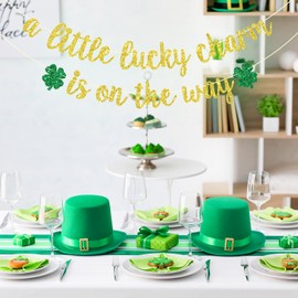 A Little Lucky Charm is on the Way Banner, Lucky Baby Shower Decorations, St Patrick's Day Baby Shower Gender Reveal Party Decorations, Gold Glitter