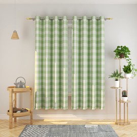 NATUS WEAVER Buffalo Check Curtains 72 inches Long Basement Green and White Gingham Plaid Kitchen Window Curtain Panels Living Room Checker Drapes Bedroom Grommet Top Window Treatment 2 Panels