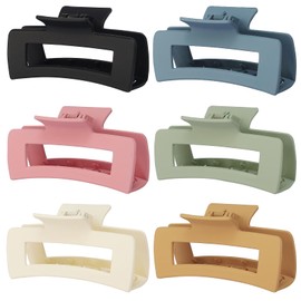 Sisiaipu Sisiaipu 4 Inch Big Hair Claw Clips 6 Pcs Large Claw Clips for Thick Hair Square Hair Clips for Women Rectangle Hair Clips Nonslip Acrylic Banana Jaw Clips Hair Accessories for Girls -Light