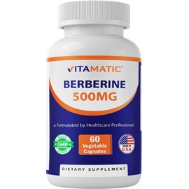 Vitamatic Vitamatic Berberine Supplement 500mg - 60 Vegetable Capsules - Made in The USA - Gluten Free - Non-GMO (1 Bottle)