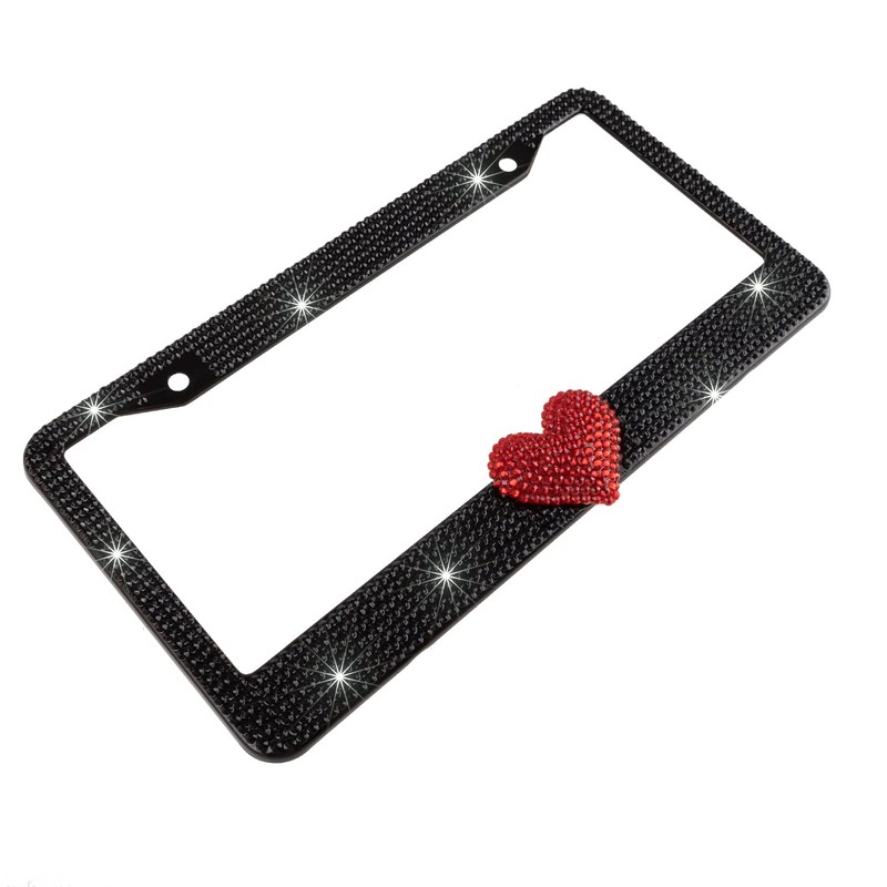 Fashion Romantic Black Frame Red Heart Crystal License Plate Frames,Exclusive