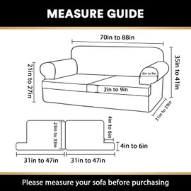 PrinceDeco T Cushion Sofa Slipcover 3 Pieces Sofa Covers for T Cushion Couch Soft Couch Covers Sofa Slip Cover Furniture Covers with 2 Individual T Shape Seat Covers Width Up to 88", Natural