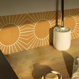 Alwayspon 25Pcs Peel and Stick Tile Transfer Stickers, Yellow Sun Tile Decal Self-Adhesive Vinyl Backsplash Stick on Wall Tiles for Kitchen Bathroom Home Decor DIY, 20cm/8inch