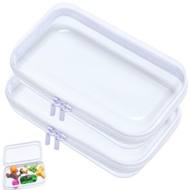 Pack of 2 Transparent Hard Shell Storage Boxes with Zip, Transparent Cosmetic Bag, Waterproof & Stackable, Clear Toiletry Bag for Travel, Makeup, Toys & Organisation, 20 x 12 x 5 cm
