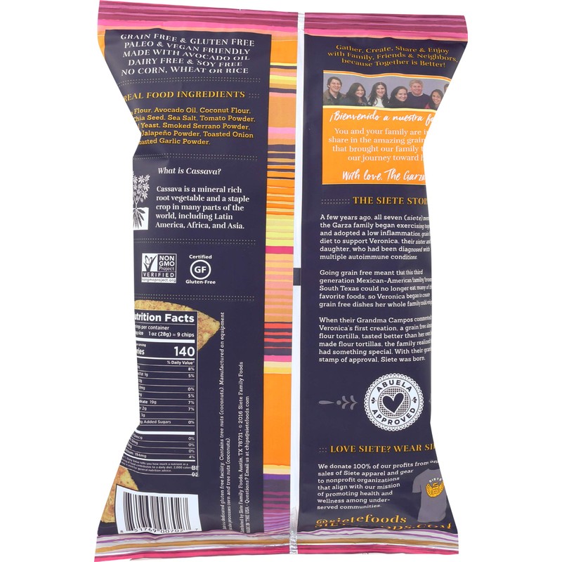 Siete Grain Free Tortilla Chips, Nacho, 5 Oz