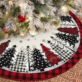 Lotusamber Christmas Tree Skirt 48 Inches Red and Black Buffalo Plaid Xmas Tree Skirts Xmas Pine Trees Fir Stars Tree Mat for Holiday Winter Party Indoor Outdoor Christmas Tree Decoration (Red, 48in)
