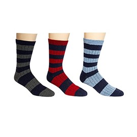 COLOURS ALEXANDER JULIAN Men's Wool Cashmere Blend Crew Socks, Colorblock Stripe Navy Blue Multi, Pack of 3, One Size Fits Most