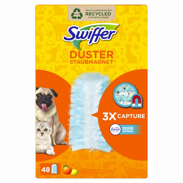 Swiffer Duster Duvets, 48 Duvets, Catches and Traps Dust and Dirt, Reaches Hardest Places in the House, Duvets with 33% Recycled Fibres