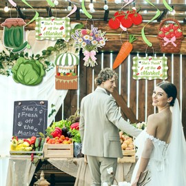 20Pcs Fresh Off Market Bridal Shower Party Hanging Swirls Decor, She's Fresh Off The Market Party Foil Ceiling Swirls for Farmers Market Theme Girls Bridal Shower Garden Birthday Baby Shower Wedding