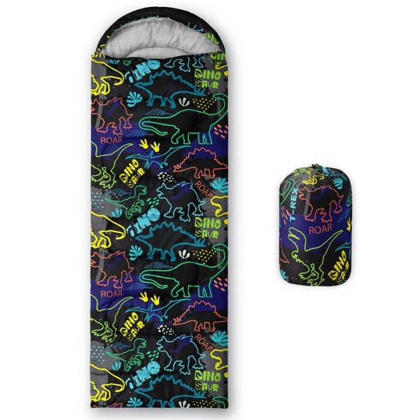 QOOMO Neon Dinosaur Printed Camping Sleeping Bags,3 Season Warm &