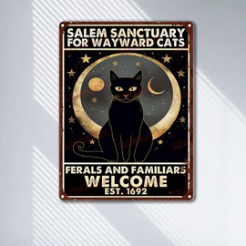 Tin Metal Sign Salem Sanctuary For Wayward Cats Ferals And Familiars Metal Signs Wall Decoration for Family The Bar Restaurant Cafe Bathroom Garage Office 12x16inch