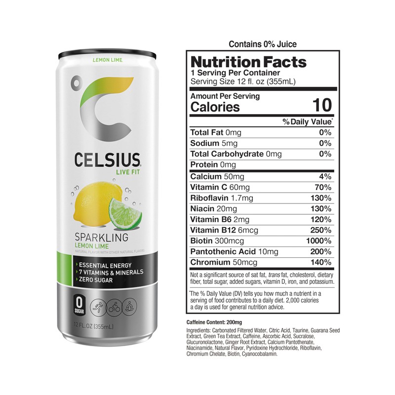 CELSIUS Sparkling Lemon Lime, Functional Essential Energy Drink, 12 Fl