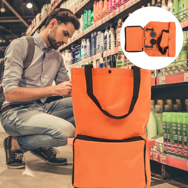 FOMIYES Collapsible Trolley Bag Folding Shopping Bag with Wheels Foldable